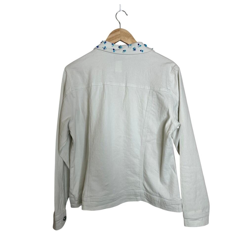 HSN Diane Gilman White Button Down Jacket Beaded Ornate Buttons XL - Picture 2 of 8